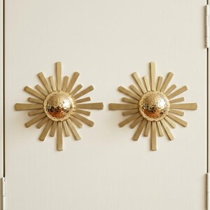 Ladeknoppen met zonnestraalmotief, gouden knoppen voor dressoirs en kasten, gehamerde messing bolvormige knoppen voor dressoirs, decoratie in de stijl van de jaren 50.