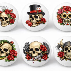 Rosskalleknoppar, gotiska lådknoppar, vintage punkstil byråköksknoppar, vintage dödskallebeslag