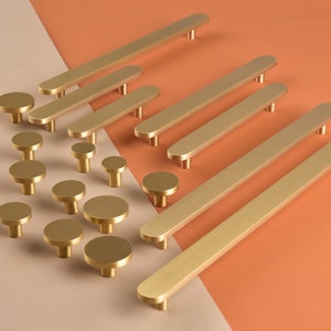 Flat Brass Cabinet Handle Knobs, Solid Brass Dresser knob, Modern drawer knob handles, Wardrobe Kitchen Pull Handle Knobs, Furniture handles