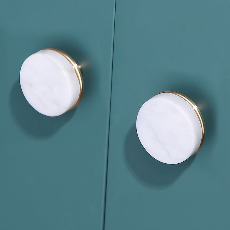 White Marble Brass Drawer Knobs Luxury Knobs Marble Etsy
