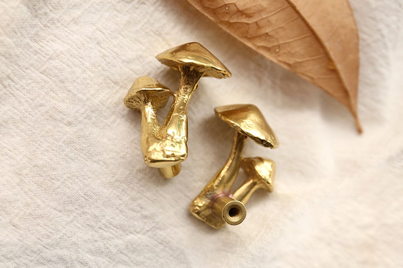 Brass wild mushrooms cabinet pulls, Nursery room Animal Drawer Knobs Pulls Handles,flower Dresser Knobs Cabinet Pull handles, brass Hardware image 2