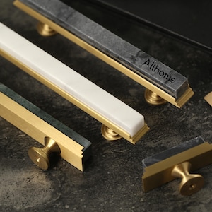 Green white Marble Brass cabinet handles knobs,custom engraved Natural Marble Drawer Knobs Pulls Handles, Brass Dresser Cupboard Knob