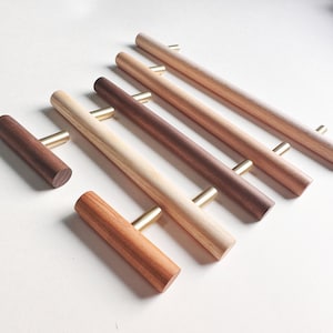 Solid wood cabinet pulls, Wood drawer knobs handles, walnut wood door pulls, brass cabinet knobs pull, kitchen handke knob, wooden door pull image 4