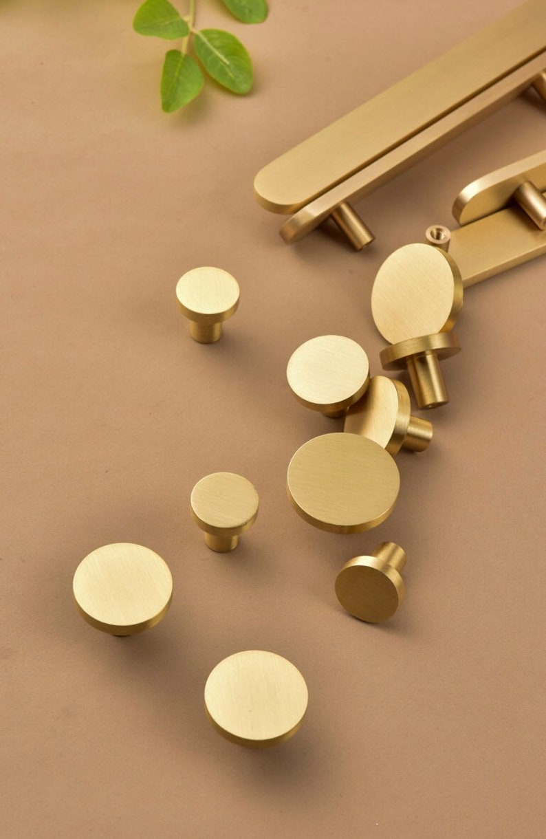 Solid Brass geometric round Drawer knobs handles, Brass round Cabinet Dresser handle knobs, furniture Wardrobe knobs, Pure Brass Door Pull image 1