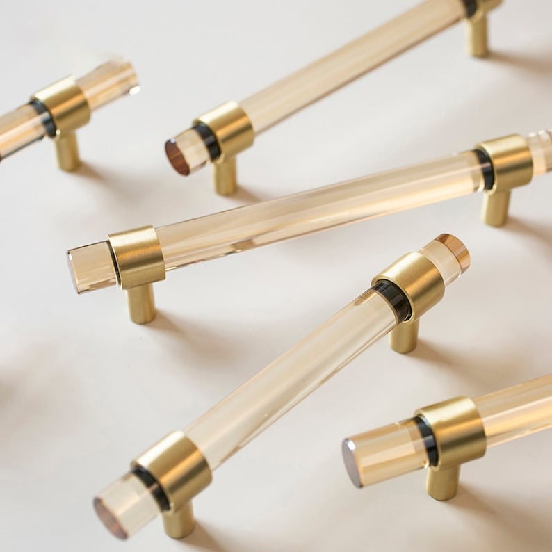 Brass Acrylic Pulls Lucite and Brass Handle Pull Etsy