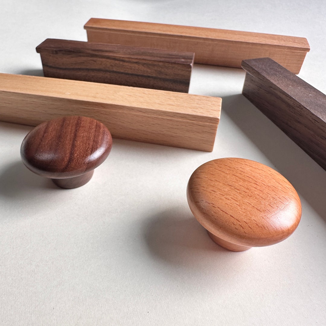 Walnut Wood Knobs, Round Wood Knobs, Boho Wood Drawer Knob, 38mm Size