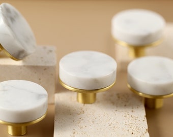 White marble brass drawer knobs, luxury cabinet knobs, marble door handles