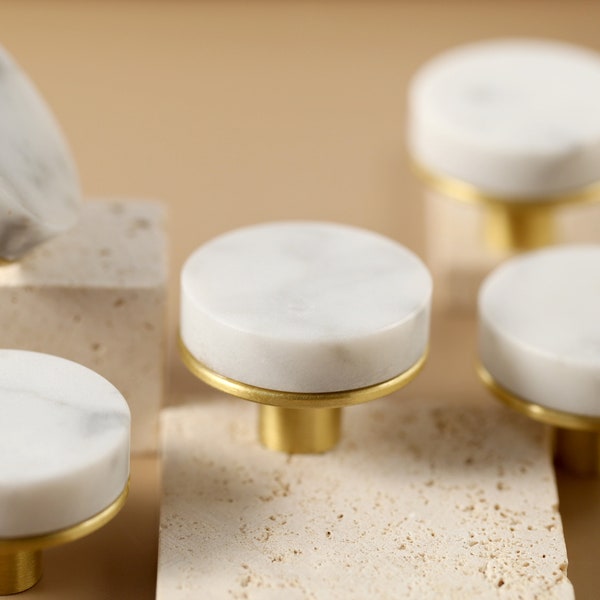 White marble brass drawer knobs, luxury cabinet knobs, marble door handles