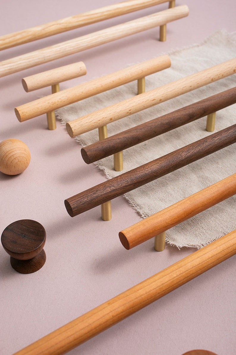 Solid Wood Pulls Wood Drawer Knobs Handles Walnut Etsy