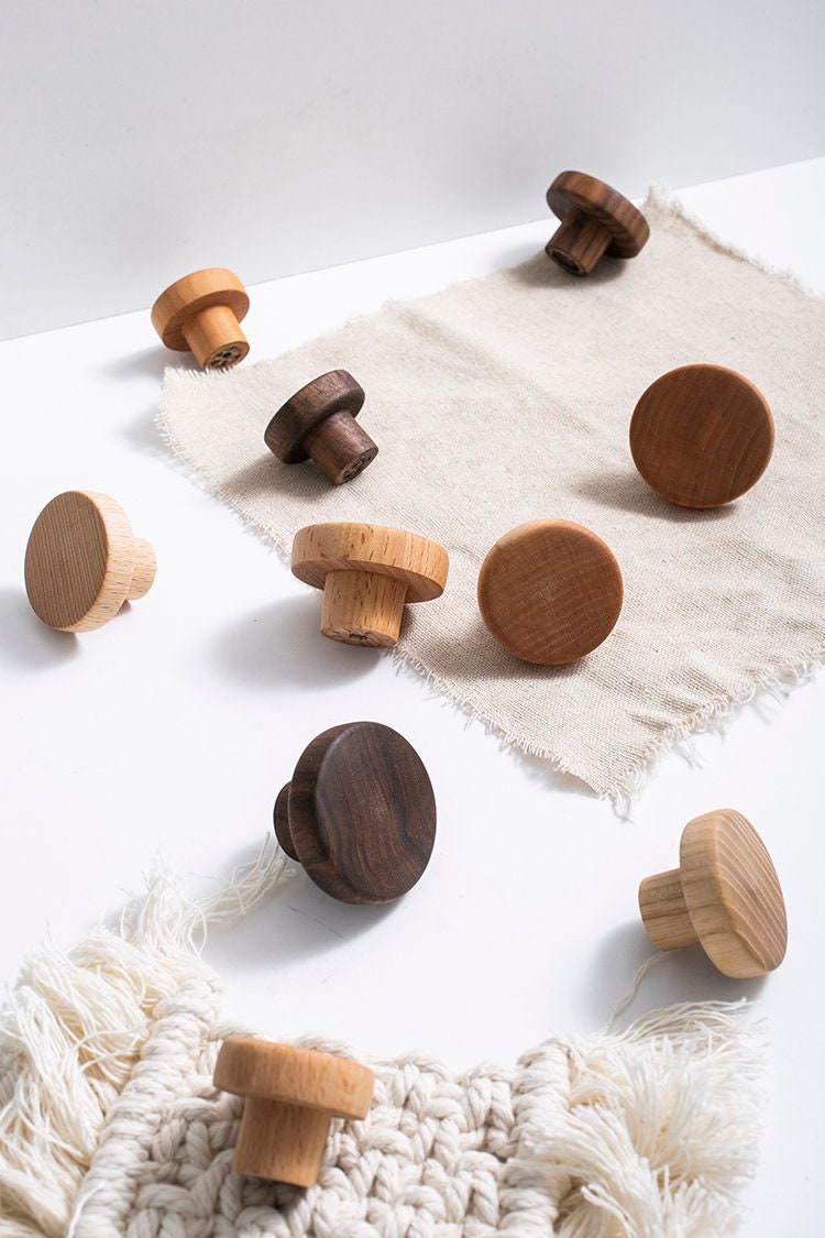 Solid Wood Pulls Wood Drawer Knobs Handles Walnut Etsy UK