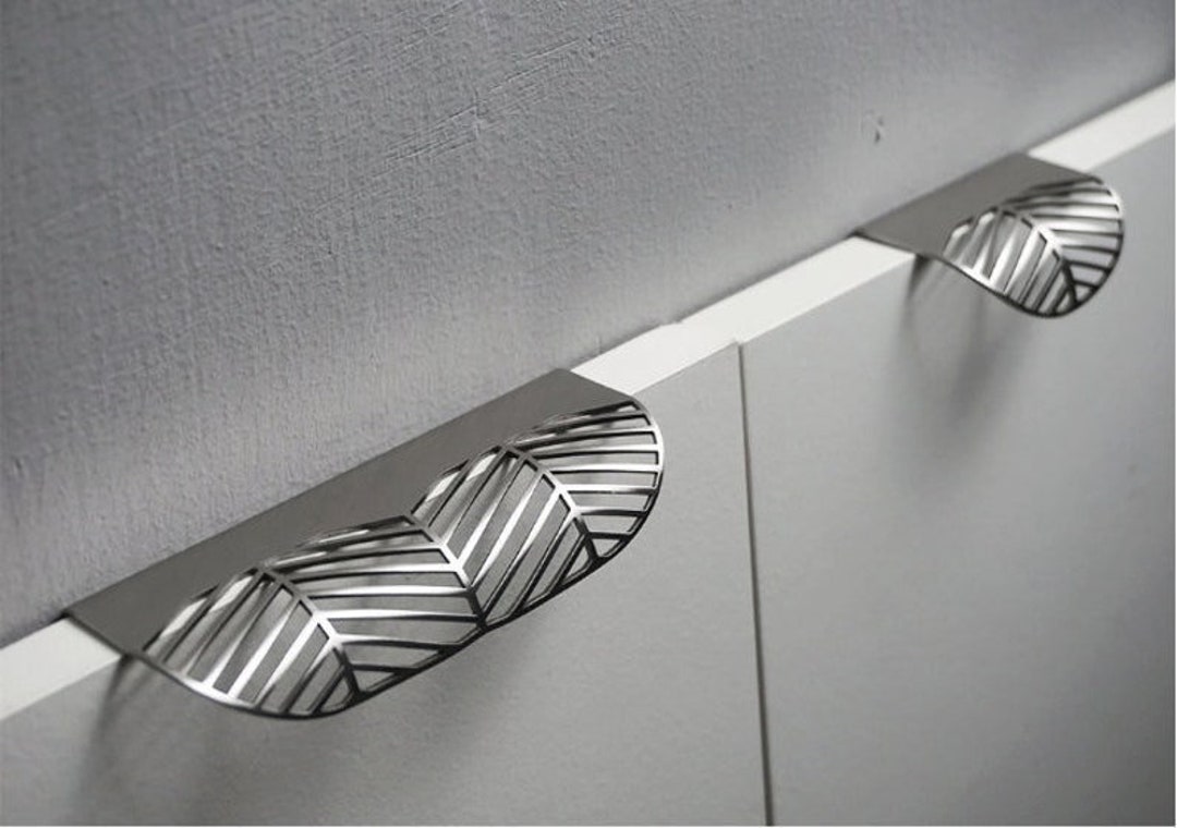 Leaf Invisible Pulls Solid Nickel Cupboard Pulls Silver Etsy