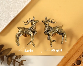 Brass Moose Cabinet handle knobs, Forest Animals Drawer Knobs custom engraved Handles Vintage Cupboard Dresser Knobs Cabinet Pull handles
