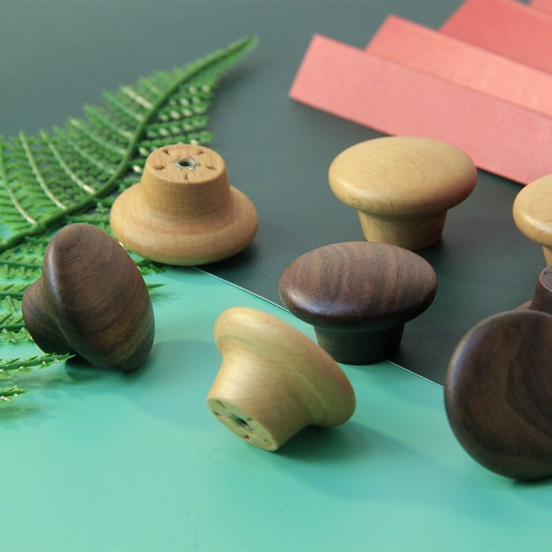 Walnut Wood Knobs Round Wood Knobs Boho Wood Drawer Knob Etsy