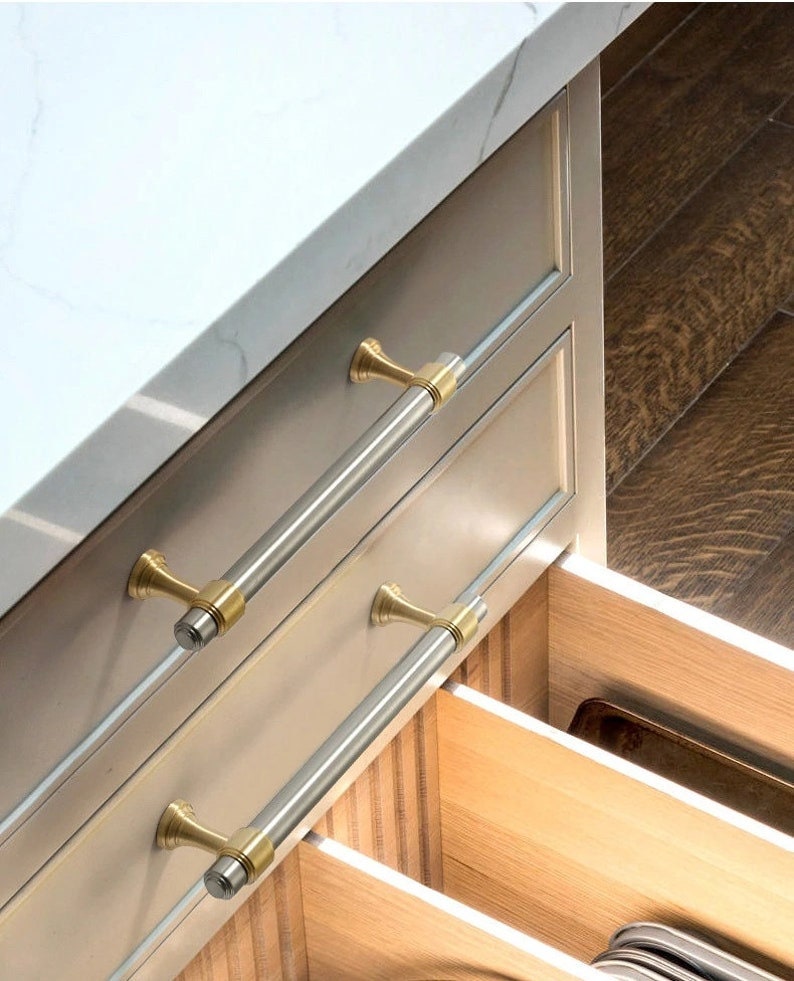 Gold Long Pulls Brushed Silver Drawer Knobs Pulls Etsy