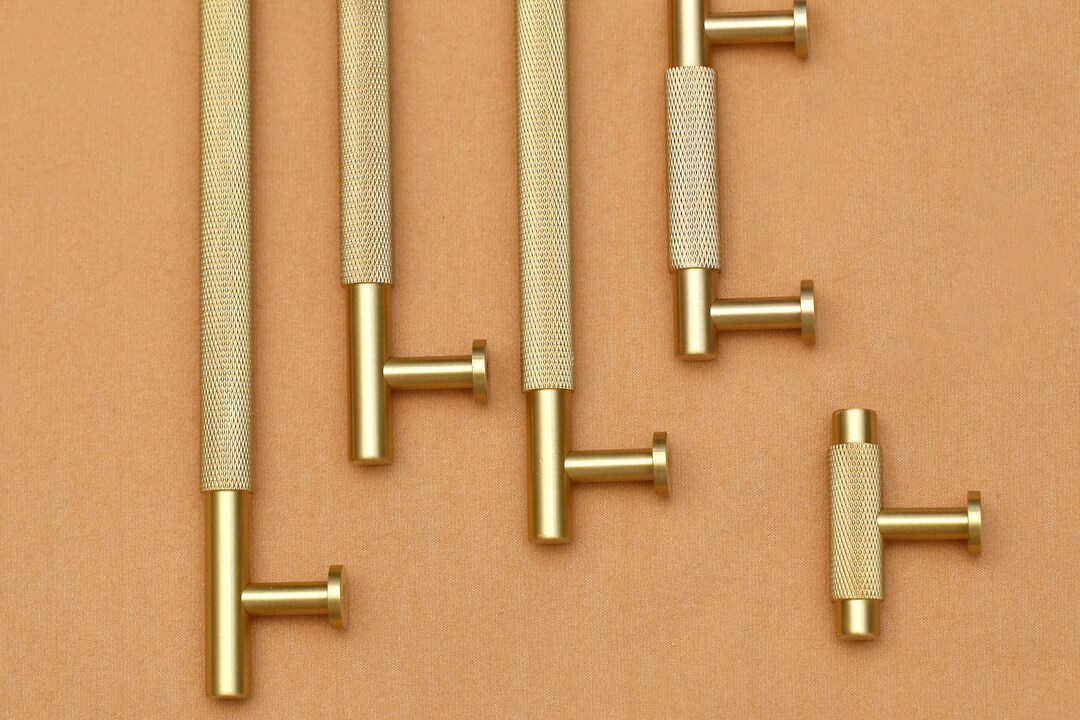 Modern Knurled Drawer Handles Pulls, Brass Gold Drawer Knobs Pulls