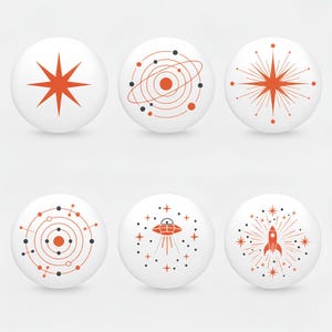 Orange Atomic Starburst Mid Century Style Ceramic Drawer Dresser Knobs handle, Nursery Cabinet knob Handle, Star nursery cupboard knobs pull