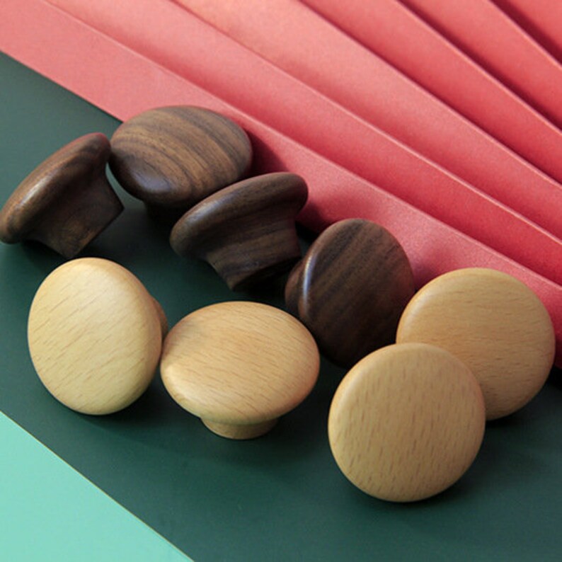 Walnut Wood Knobs Round Wood Knobs Boho Wood Drawer Knob Etsy