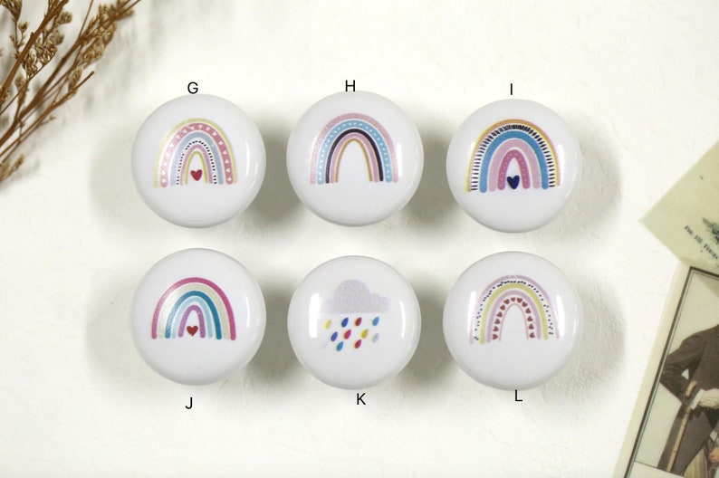 Poignée de bouton de tiroir en céramique arc-en-ciel, boutons soleil pour tiroirs de chambre d'enfant, bouton d'armoire pour enfants, bouton de poignée d'armoire de cuisine image 3