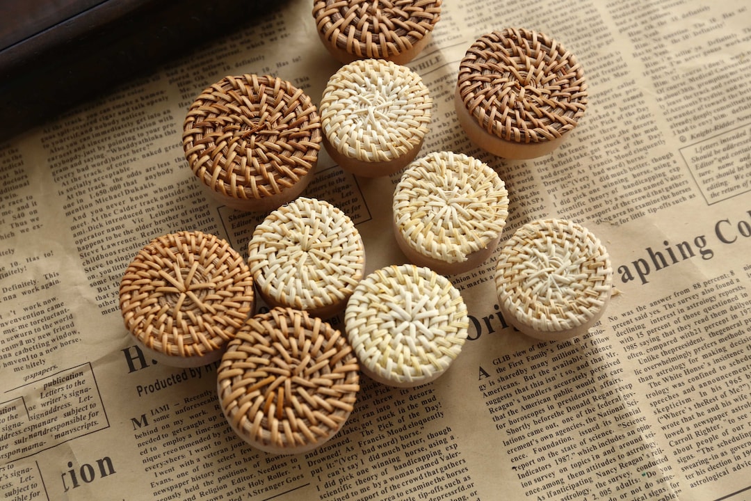Rattan Knobs 5cm, Boho Rattan Nursery Knobs, Rattan Drawer Knob