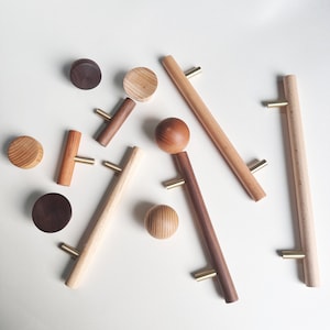 Solid wood cabinet pulls, Wood drawer knobs handles, walnut wood door pulls, brass cabinet knobs pull, kitchen handke knob, wooden door pull