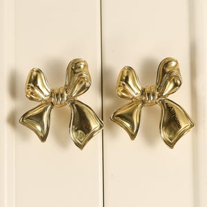 Brass bowknot drawer knobs, solid girl room cabinet knobs, name engraved decorative wardrobe handles, furniture cabinet knobs
