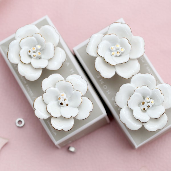 Ceramics flower door knobs, white with gold flower knobs, drawer knobs, high quality ceramics handle