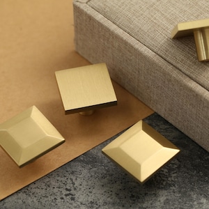 Perillas cuadradas geométricas, perillas para gabinetes de latón macizo, manijas modernas para cajones, perillas para gabinetes de muebles, tirador de puerta de latón puro