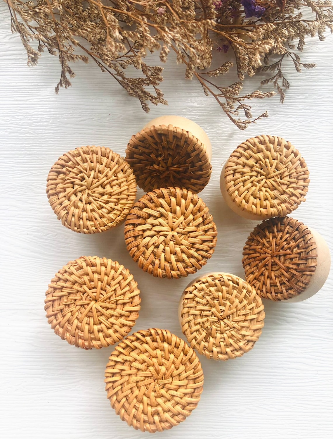 Rattan Knobs Handmade Boho Knobs Nursery Drawer Knob Etsy