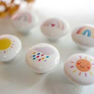 Poignée de bouton de tiroir en céramique arc-en-ciel, boutons soleil pour tiroirs de chambre d'enfant, bouton d'armoire pour enfants, bouton de poignée d'armoire de cuisine image 6
