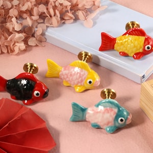 Lovely Fish cabinet handle knobs, Animal knobs for nursery drawers, Kids Beach Ceramics dresser handle knobs,Sea nursery decor Wardrobe knob