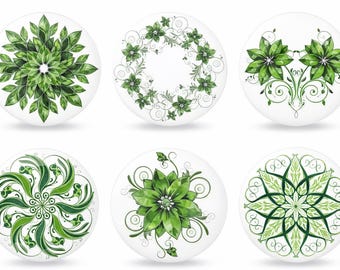 Green floral Cabinet Drawer Knobs Pulls, Green plant Dresser Knobs, Botanical garden Cupboard Knobs, Nursery Room Leaves Knobs Home Decor
