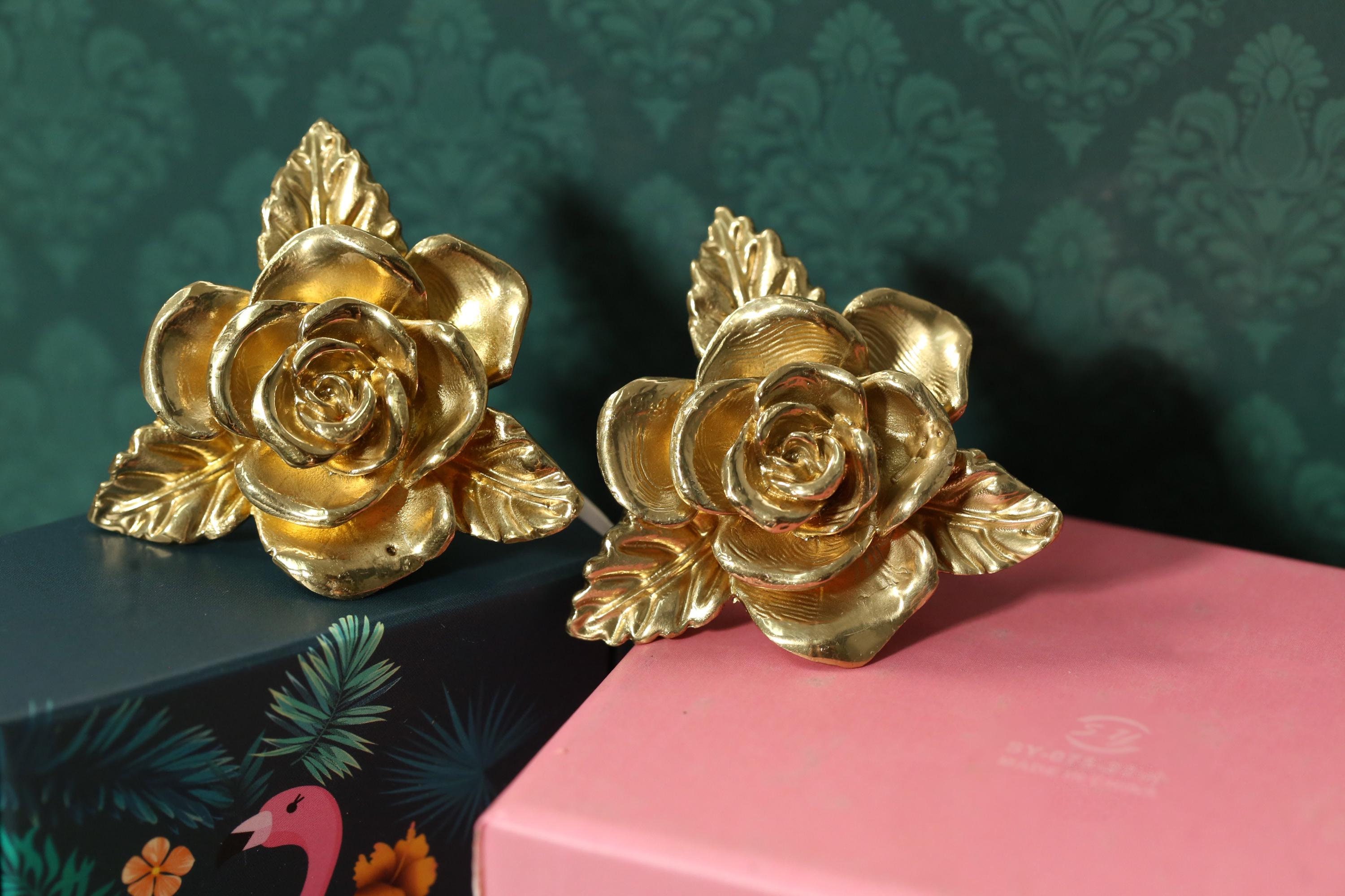 Vintage Gold Rose drawer Handle Knob, flowers dresser knob handle pull, flower Cabinet Pulls handle, Wardrobe cupboard Pull Handle Knobs