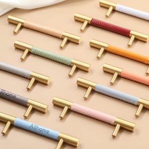 Waterproof Leather Cabinet Knobs handles, custom engraved Room Drawer Pulls Knobs Handles, Khaki Dresser Knobs Cupboard handles Pulls