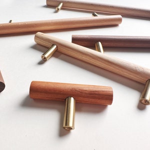 Solid wood cabinet pulls, Wood drawer knobs handles, walnut wood door pulls, brass cabinet knobs pull, kitchen handke knob, wooden door pull image 5