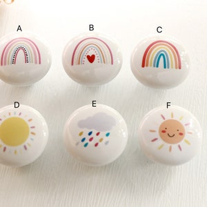 Poignée de bouton de tiroir en céramique arc-en-ciel, boutons soleil pour tiroirs de chambre d'enfant, bouton d'armoire pour enfants, bouton de poignée d'armoire de cuisine image 2