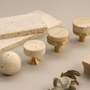 Organic Modern Travertine Cabinet Cupboard knobs pulls, Natural Beige Travertine Drawer Dresser knobs handles Limestone Wardrobe knob pulls