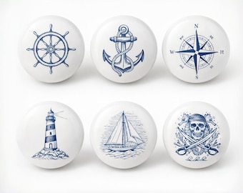 Maniglie per pomelli per cassetti in stile nautico vintage, pomelli per mobili in ceramica Octopus, maniglie per pomelli per armadietti con comò a forma di barca con incisione personalizzata