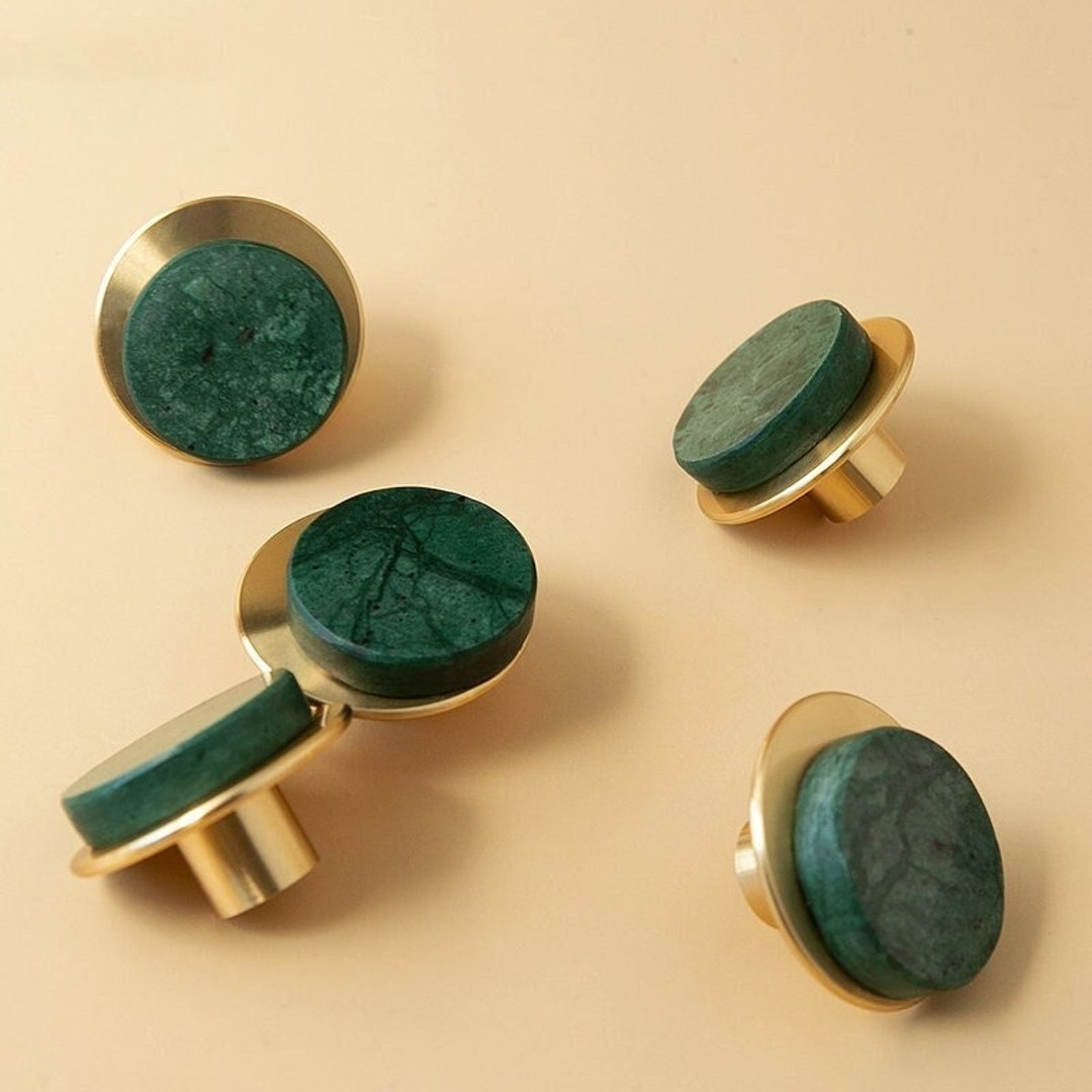 Dark Green Marble Single Knobs Luxury Cabinet Knobs Gold - Etsy