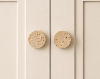 Poignées de tiroir rondes en travertin de 43 mm, style minimaliste, pour commode, placard ou cuisine.