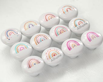 Bright Color Rainbow Cabinet knob, custom engraved Ceramics knobs for nursery drawers, Children's cabinet knob, Bathroom Wardrobe Cupboard