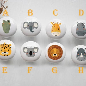 Poignée de bouton de tiroir en céramique d'animaux de safari, poignée de bouton de chambre de bébé, boutons de lion pour des tiroirs de chambre d'enfant, bouton d'armoire d'enfants, bouton de garde-robe image 2