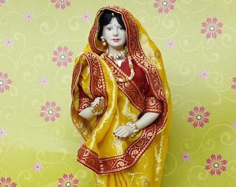 Vintage handmade Indian woman in traditional dress