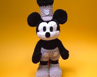 Crochet Amigurumi Steamboat Willie Mouse 1920's classic cartoon style plush