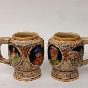 Vintage German stoneware beer steins set of two (4&quot; height)