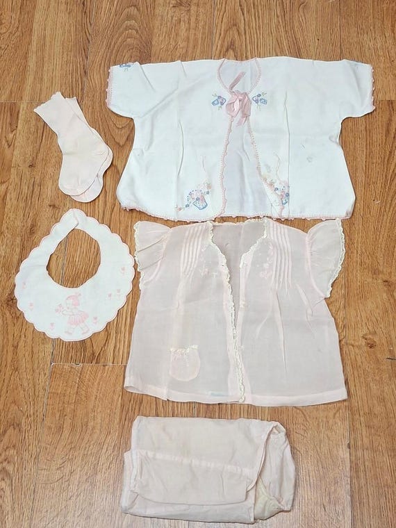 Vintage embroidered baby clothes doll outfit (for 1 year old) 6 pieces