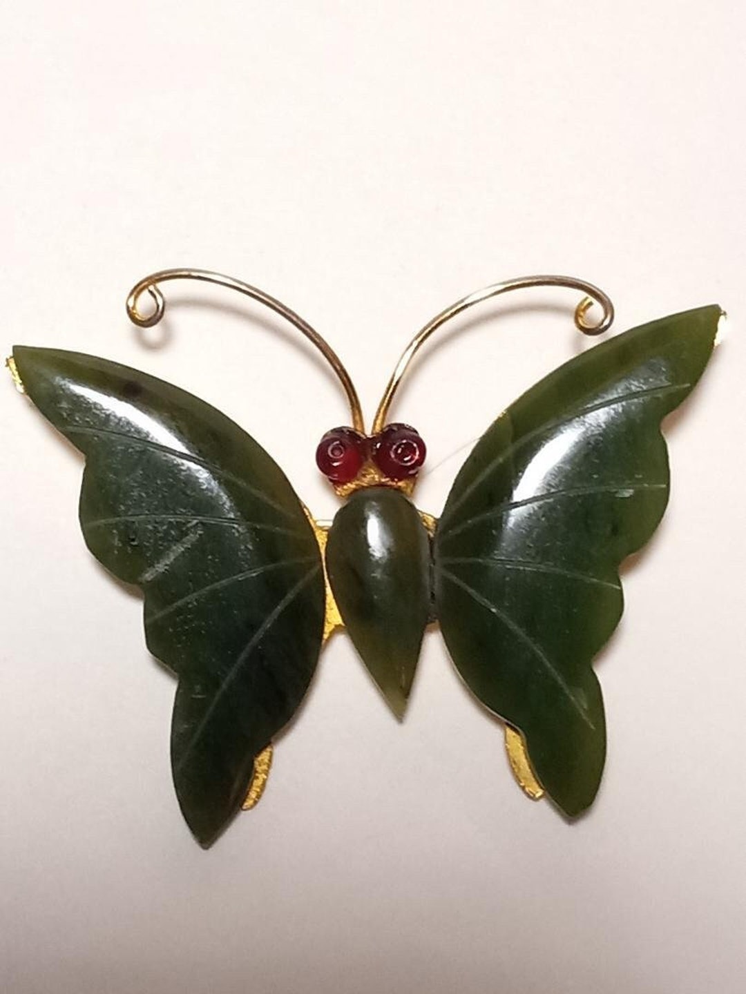 Vintage Jade Butterfly Brooch/pin Gold Tone Etsy
