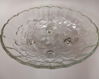 Vintage Indiana Glass Embossed Harvest Grape footed "fruit" bowl
