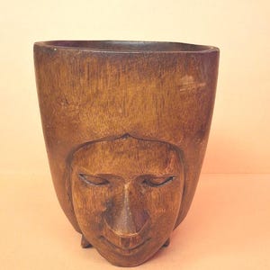 Vintage wood from Monkey Pod tree hand carved face coffee/tea mug
