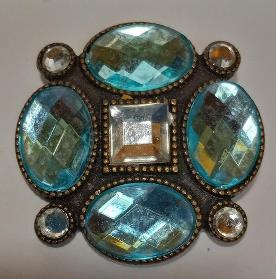 Vintage Gorgeous Blue and clear stone brooch and … - image 2