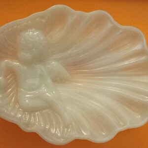 Vintage Avon Milk Glass Angel dish for trinkets or soap, etc.